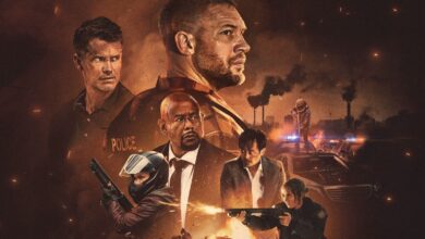 Tom Hardy looking into camera on the Havoc poster.