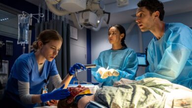 The cast of The Pitt operate on a patient