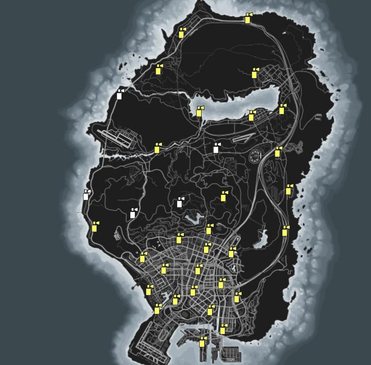 Mapa do mapa do GTA Online com o spray amarelo e branco pode logotipos