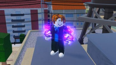 Image of Blox Fruits logo with a location from in-game behind it