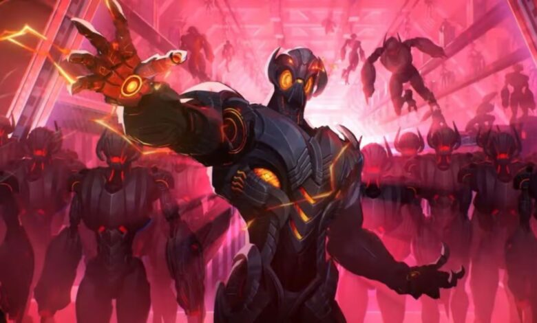 A screenshot featuring Scarlet Witch Chaos Gown skin in Marvel Rivals.