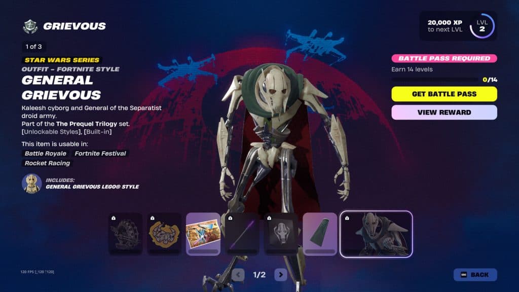 Página de desbloqueio do Fortnite Geral Grievous