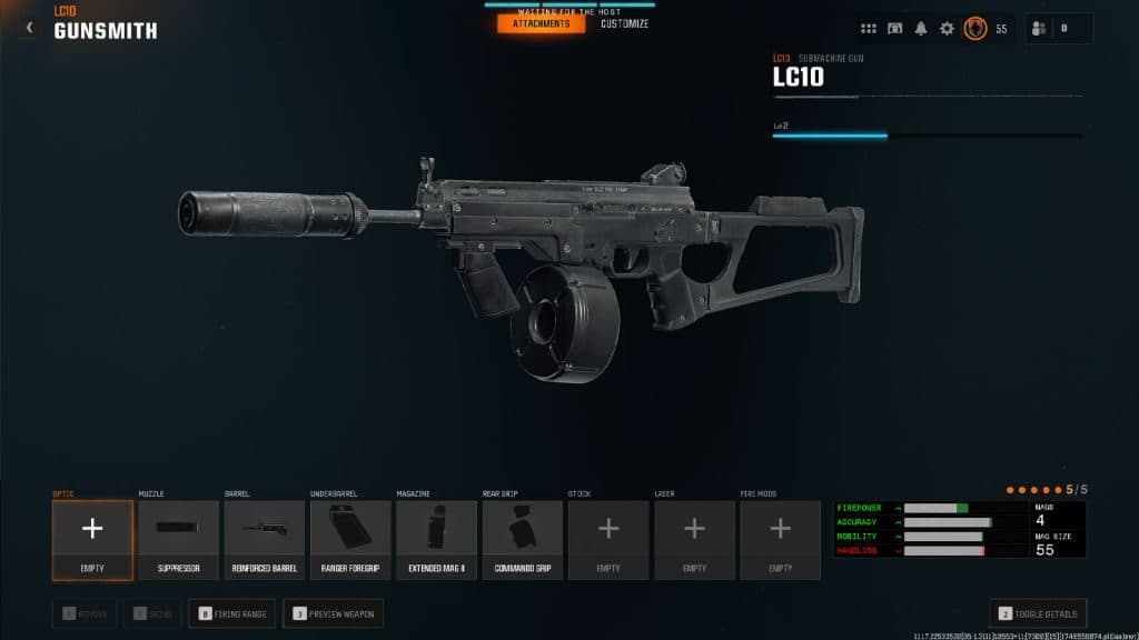 Loadout LC10 com meta anexos na zona de guerra
