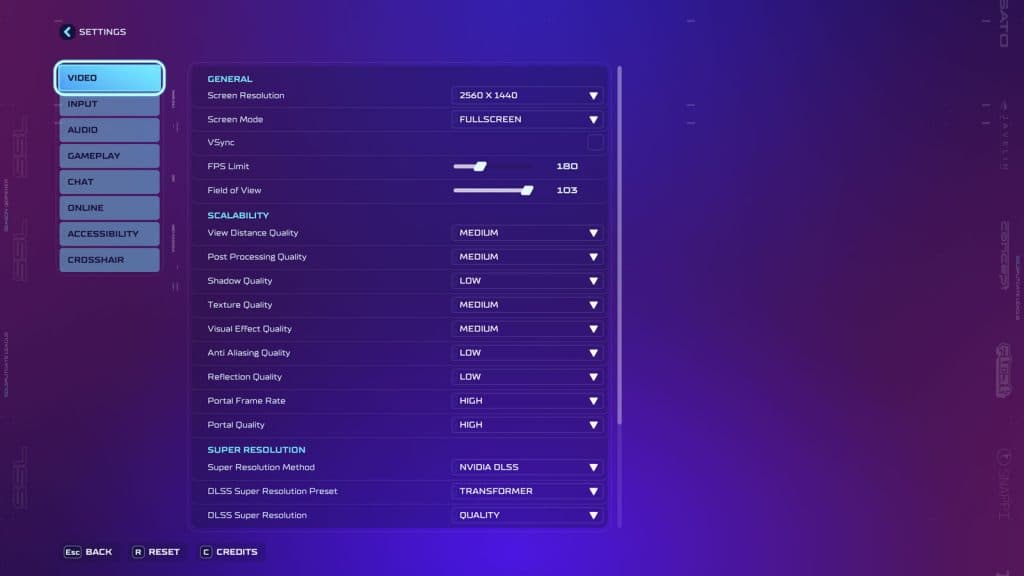 SplitGate 2 Settings Gráfico Menu