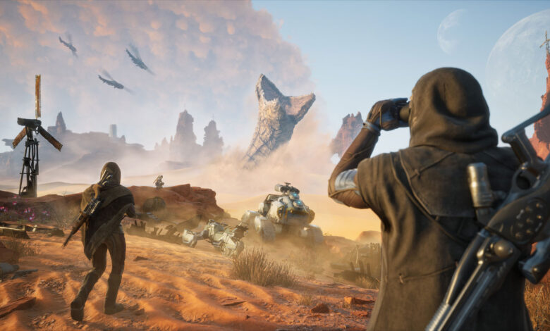 dune awakening character looking at sandworm