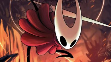 An image of Hornet and another character, with the Hollow Knight Silksong logo