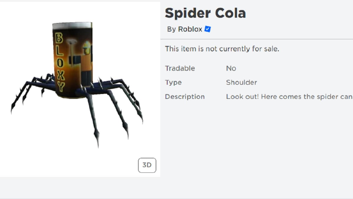 Captura de tela com a aranha Cola Cosmetic em Roblox.