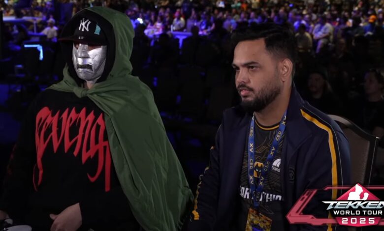 A photo of a player looking up at a 'Welcome to Evo' sign at Evo 2024.