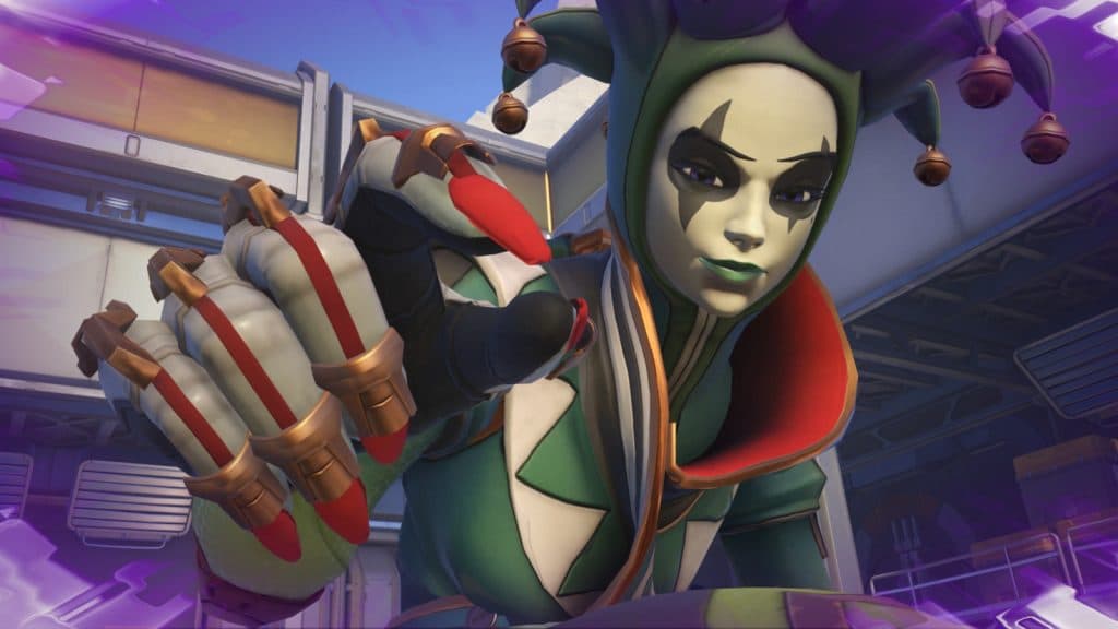 Uma captura de tela com a pele da Jester Sombra em Overwatch 2.